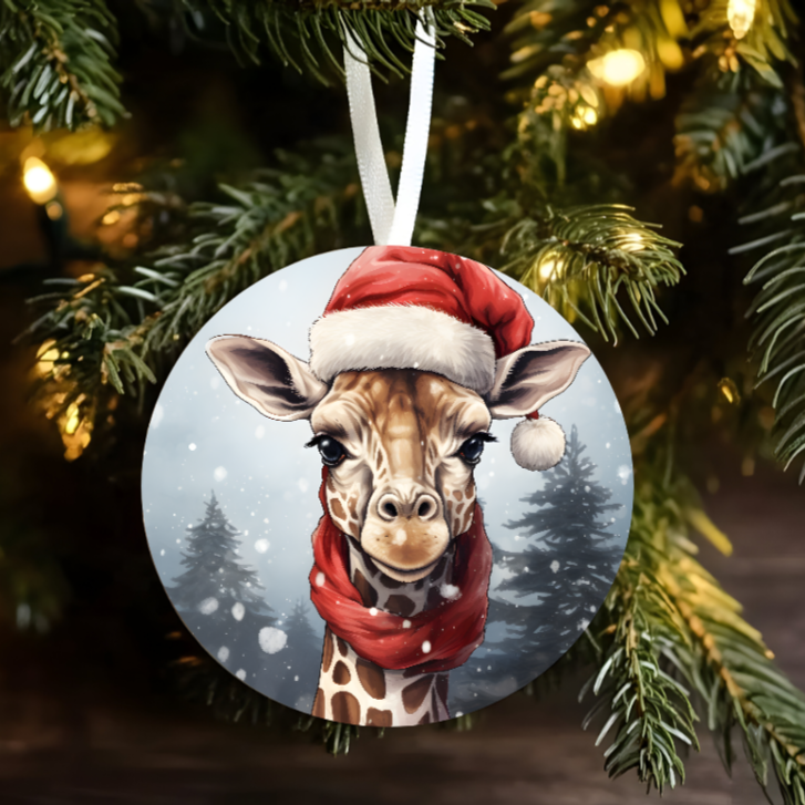 Christmas 365 - 3 Inch Single Sided Ceramic Ornament - Giraffe Wearing Scarf and Santa Hat