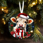 Christmas 365 - 3 Inch Single Sided Ceramic Ornament - Highland Cow Wearing Scarf And Santa Hat