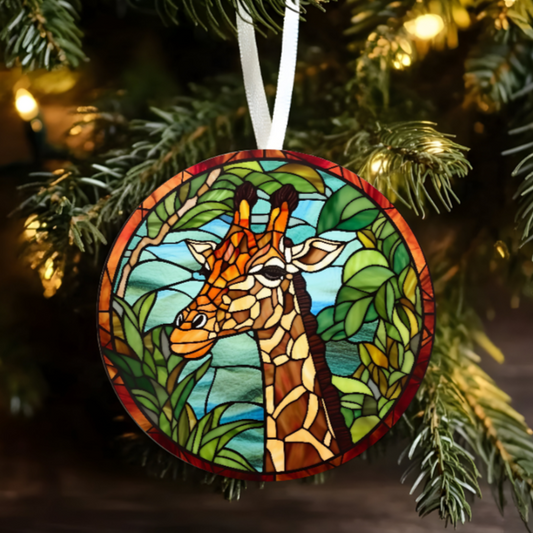 Christmas 365 - 3 Inch Single Sided Ceramic Ornament - Giraffe In the Look of Stained Glass
