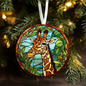 Christmas 365 - 3 Inch Single Sided Ceramic Ornament - Giraffe In the Look of Stained Glass