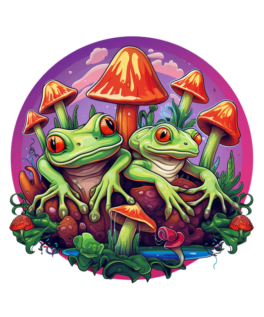 Sticker - Trippy Frogs & Mushrooms