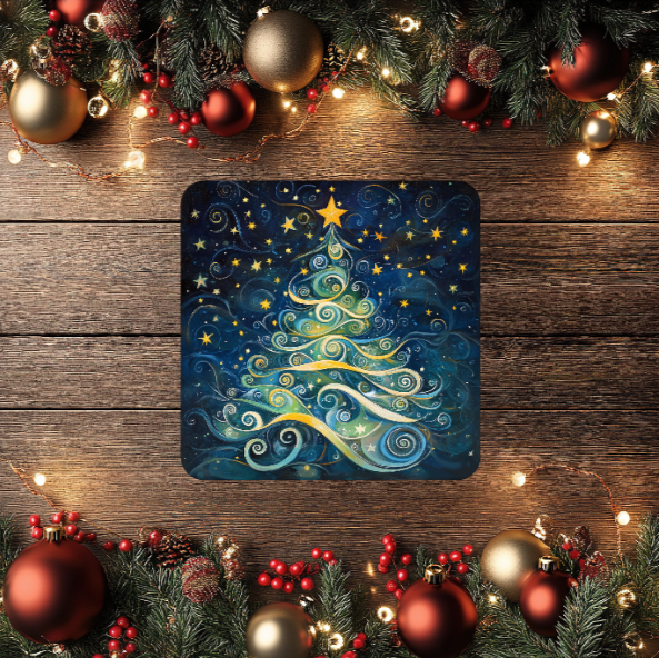 3 Inch Coaster 4PK (MDF) - A Starry Christmas Tree