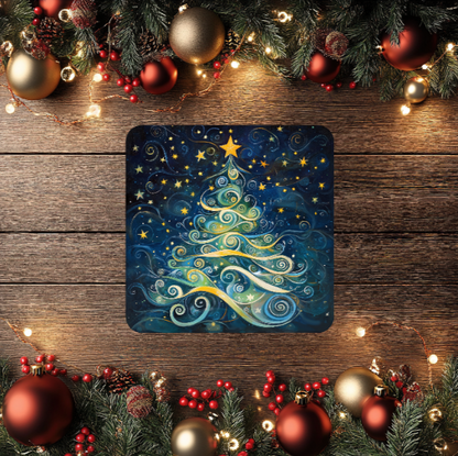 3 Inch Coaster 4PK (MDF) - A Starry Christmas Tree