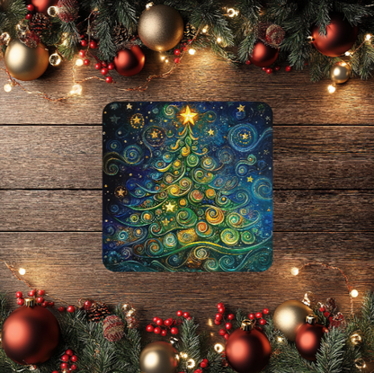 3 Inch Coaster 4PK (MDF) - A Starry Christmas Tree
