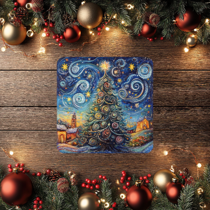 3 Inch Coaster 4PK (MDF) - A Starry Christmas Tree