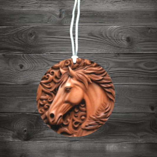 Air Freshener 3.5" Round Carved Horse #01
