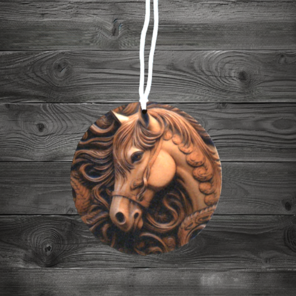 Air Freshener 3.5" Round Carved Horse #02