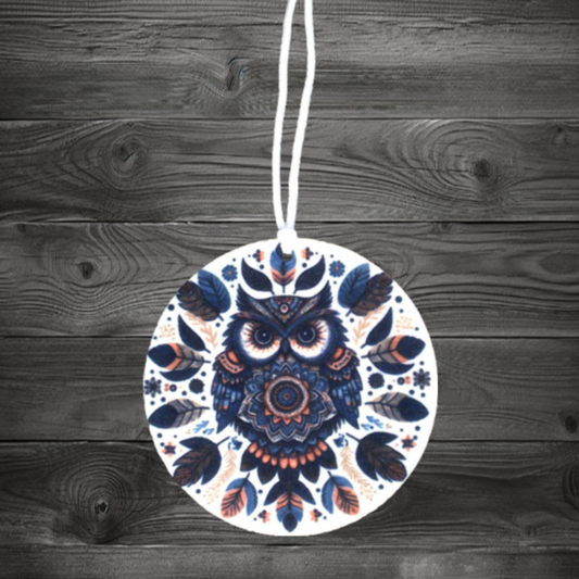 Air Freshener 3.5" Round Owl Mandala