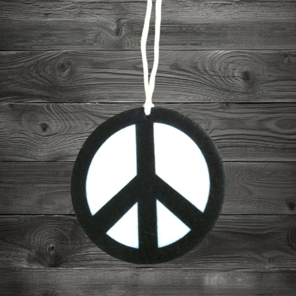 Air Freshener 3.5" Round Retro Hippie - Black and White Peace Sign