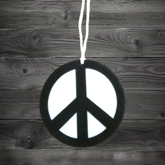 Air Freshener 3.5" Round Retro Hippie - Black and White Peace Sign