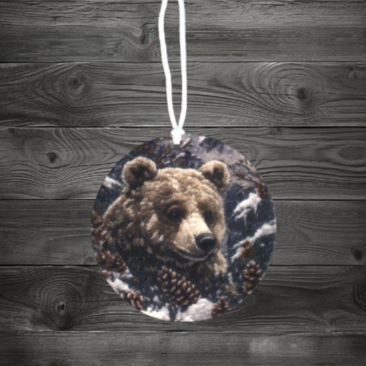Air Freshener 3.5" Round Winter Wildlife Bear