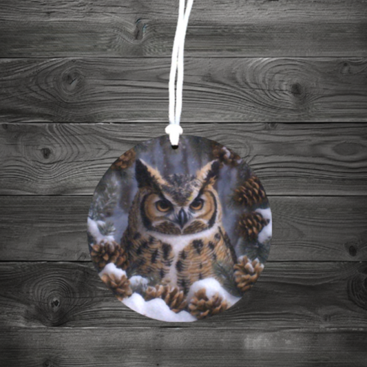 Air Freshener 3.5" Round Winter Wildlife Owl