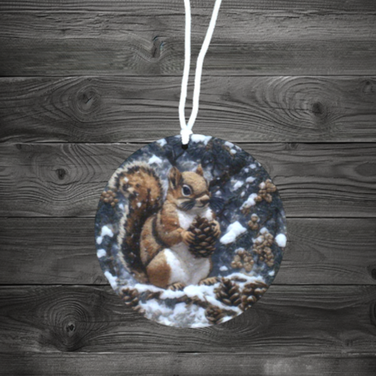 Air Freshener 3.5" Round Winter Wildlife Squirrel