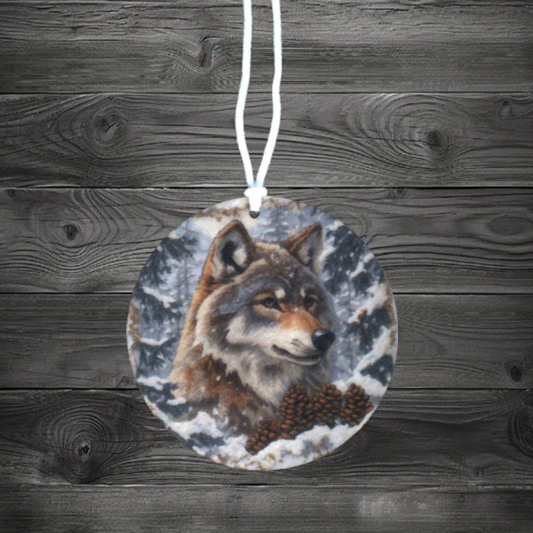 Air Freshener 3.5" Round Winter Wildlife Wolf