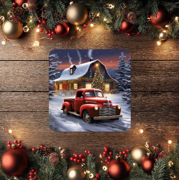3 Inch Coaster 4PK (MDF) - A Red Truck Country Christmas