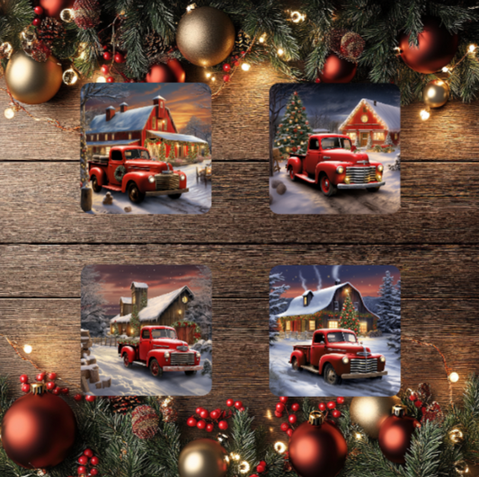 3 Inch Coaster 4PK (MDF) - A Red Truck Country Christmas