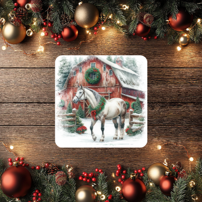 3 Inch Coaster 4PK (MDF) - Horses In Front Of Red Barns