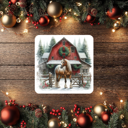 3 Inch Coaster 4PK (MDF) - Horses In Front Of Red Barns