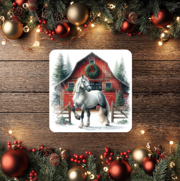 3 Inch Coaster 4PK (MDF) - Horses In Front Of Red Barns