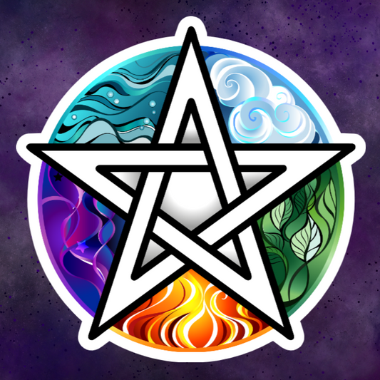 Waterproof Vinyl Pentacle with the 5 Elements Sticker (Available 2" inch, 3" inch, 4" inch, & 5" Inch)
