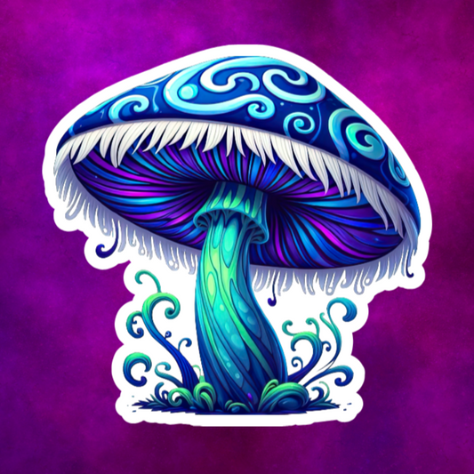 Waterproof Vinyl Psychedelic Mushroom With Purple, Green, And Blue Colors Sticker (Available 2" inch, 3" inch, 4" inch, & 5" Inch)