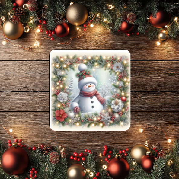 3 Inch Coaster 4PK (MDF) - Snowmen On White Background