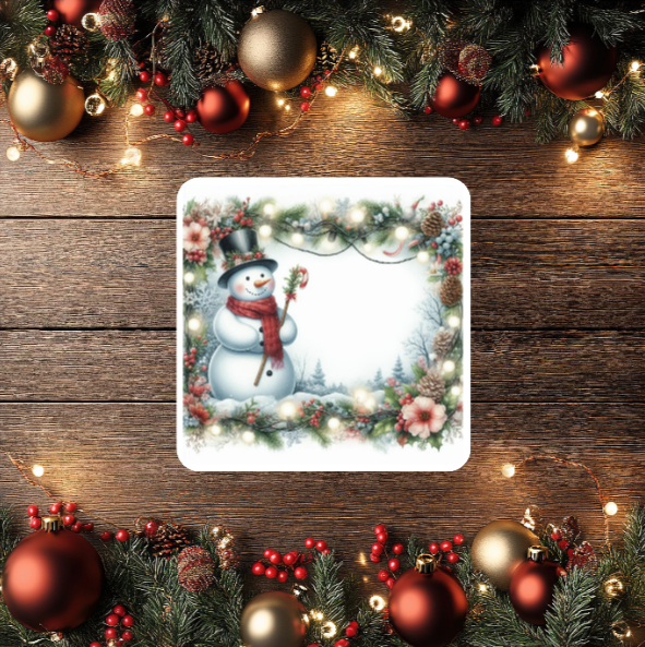 3 Inch Coaster 4PK (MDF) - Snowmen On White Background
