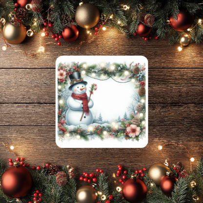 3 Inch Coaster 4PK (MDF) - Snowmen On White Background
