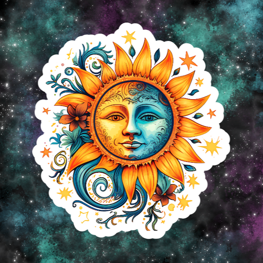 Waterproof Vinyl Moon & Sun Sunflower Sticker (Available 2" inch, 3" inch, 4" inch, & 5" Inch)